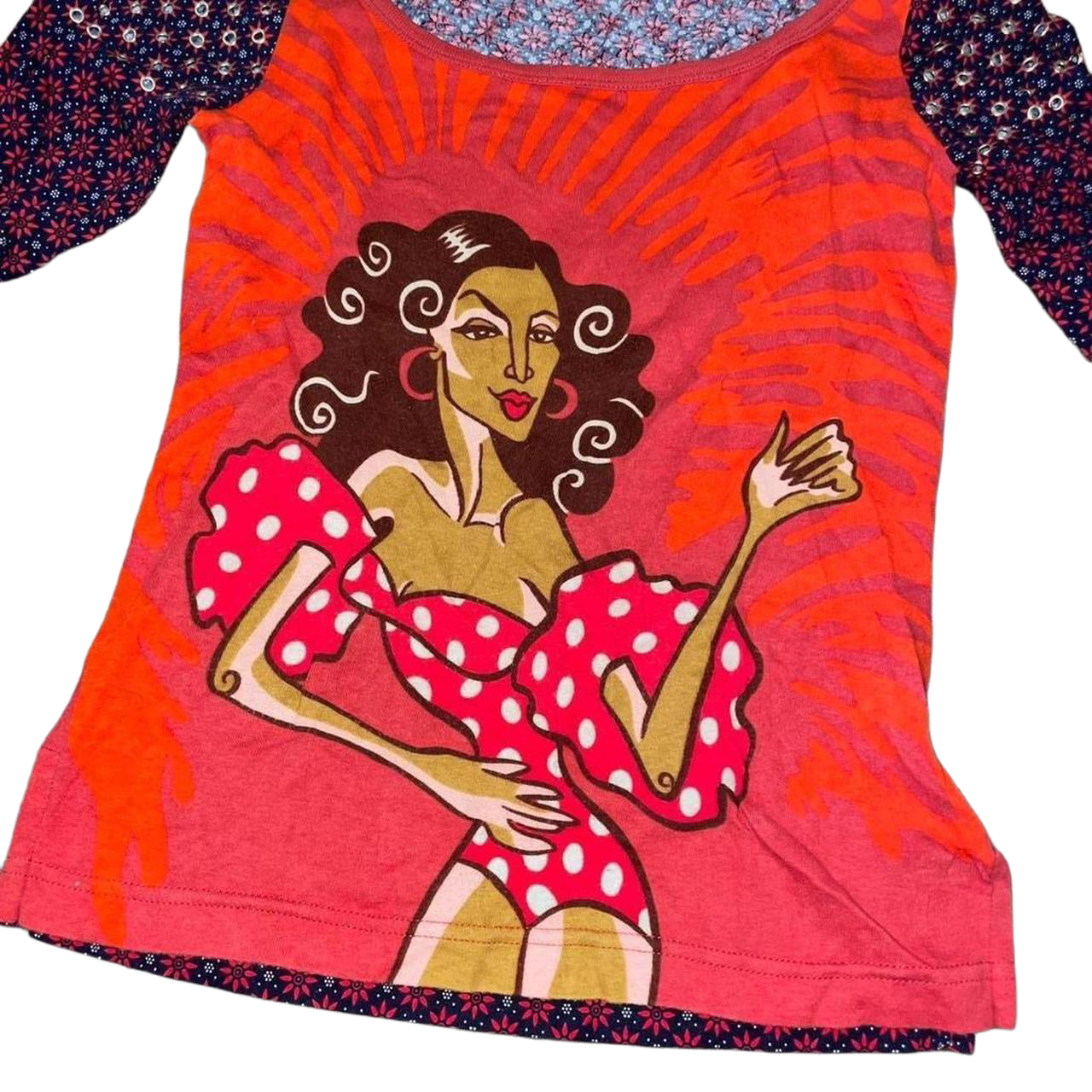 Custo Barcelona Spanish graphic top with grommet detailing