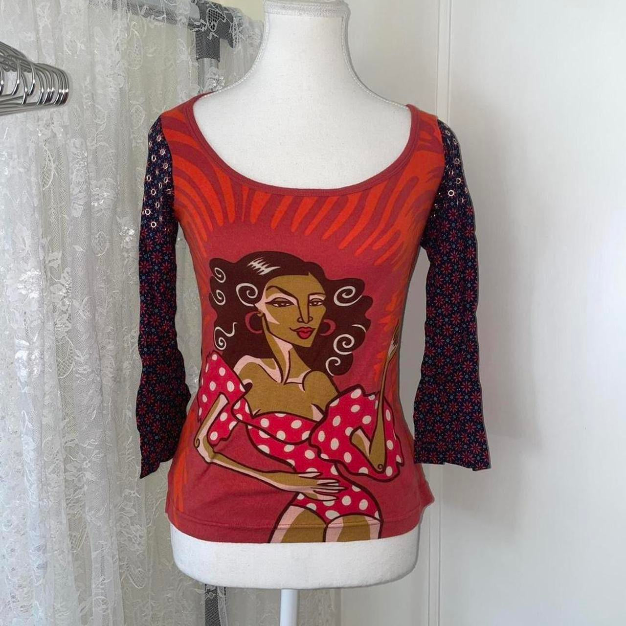Custo Barcelona Spanish graphic top with grommet detailing