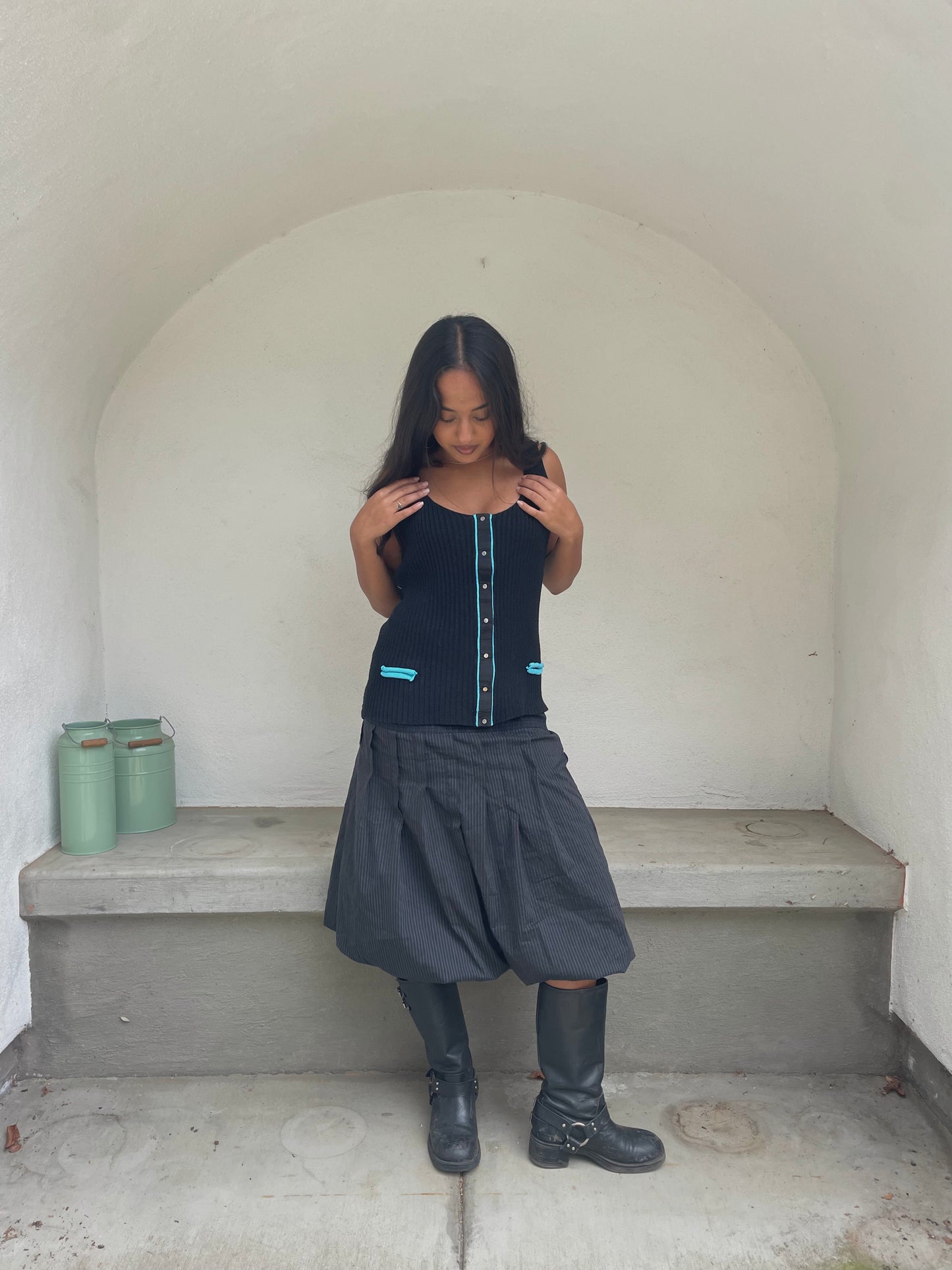 Cop. Copine black ribbed avant garde tank