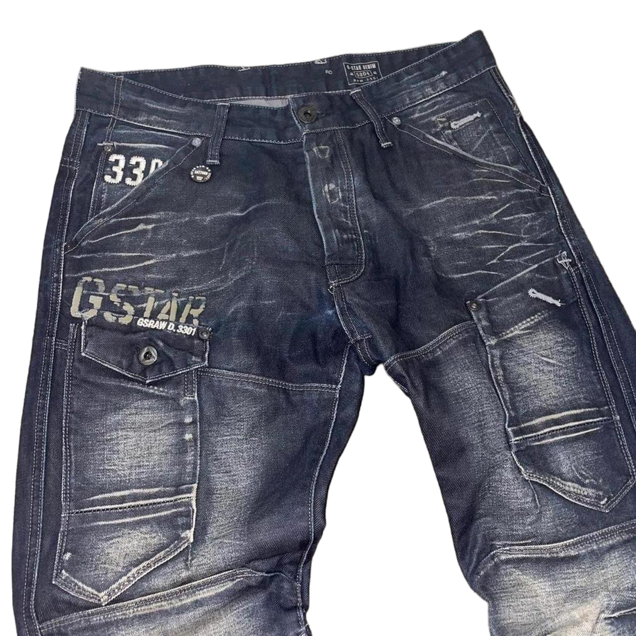 G-Star faded dark wash utility jeans