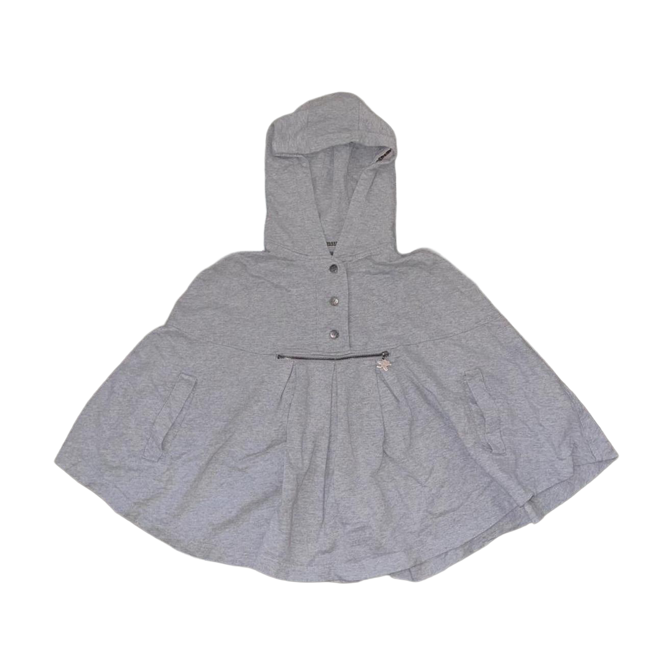 Vintage european gray hooded poncho with pocket detail