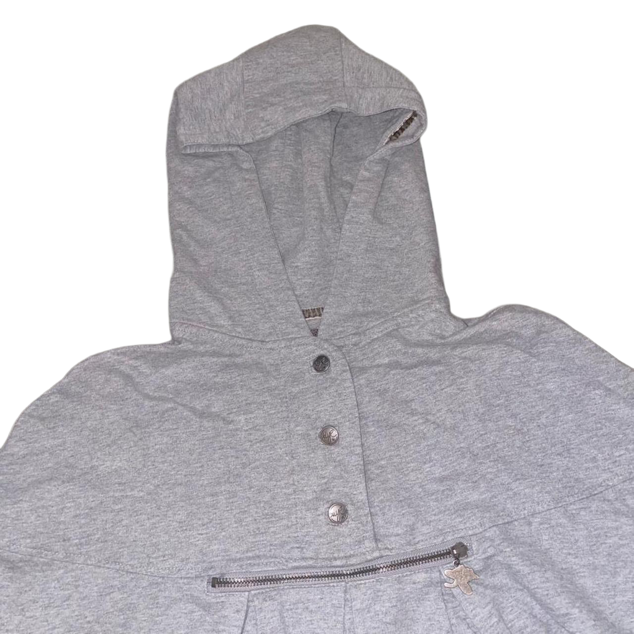 Vintage european gray hooded poncho with pocket detail