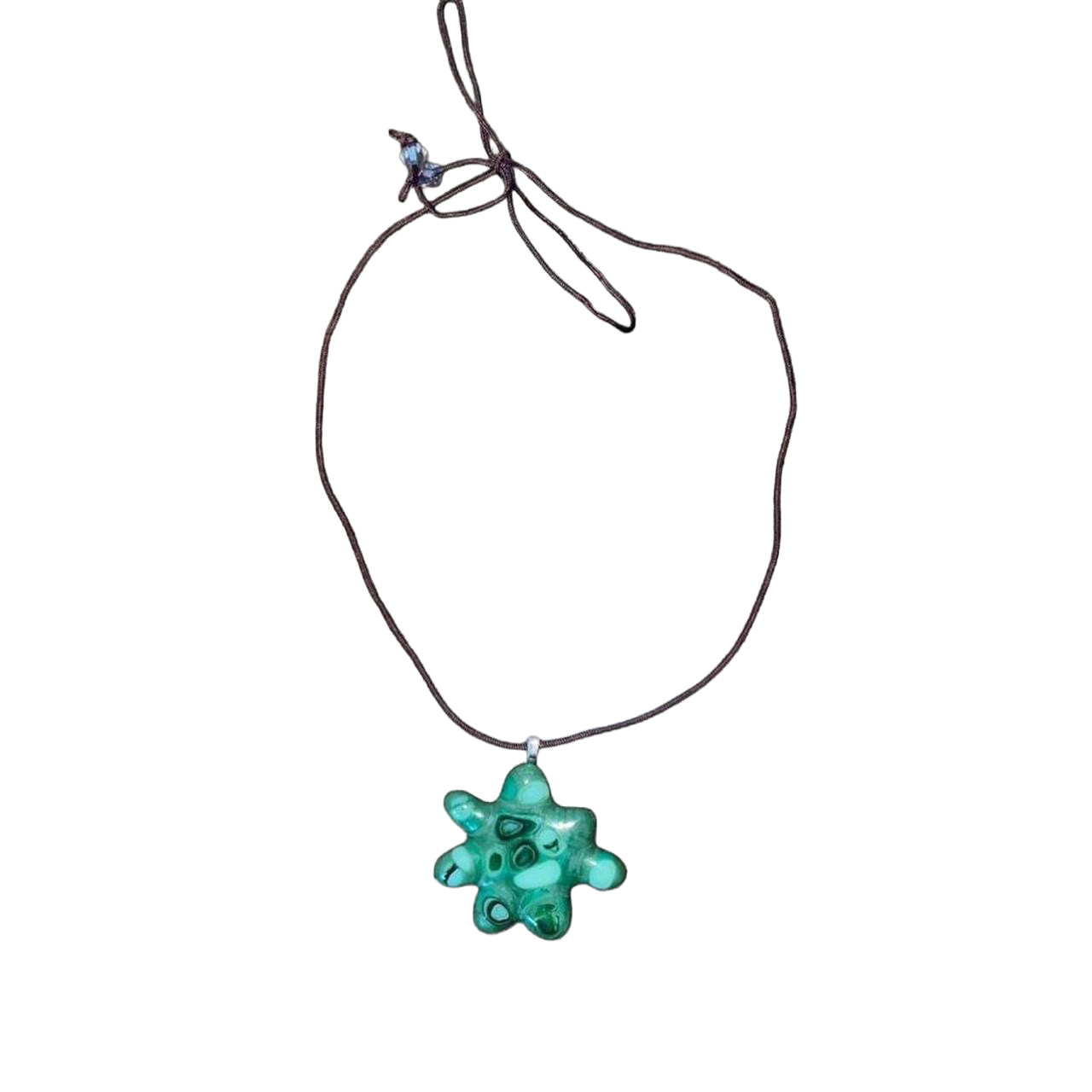 Handmade green swirled abstract glass pendant necklace