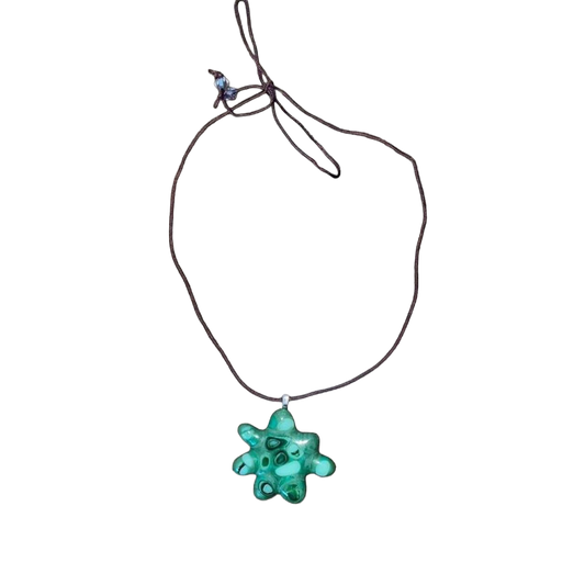 Handmade green swirled abstract glass pendant necklace