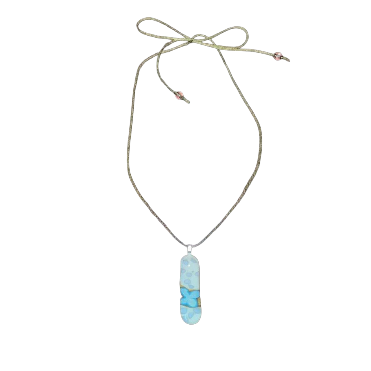 Handmade dotted silver flower glass pendant necklace