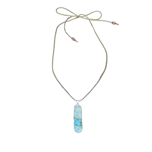 Handmade dotted silver flower glass pendant necklace