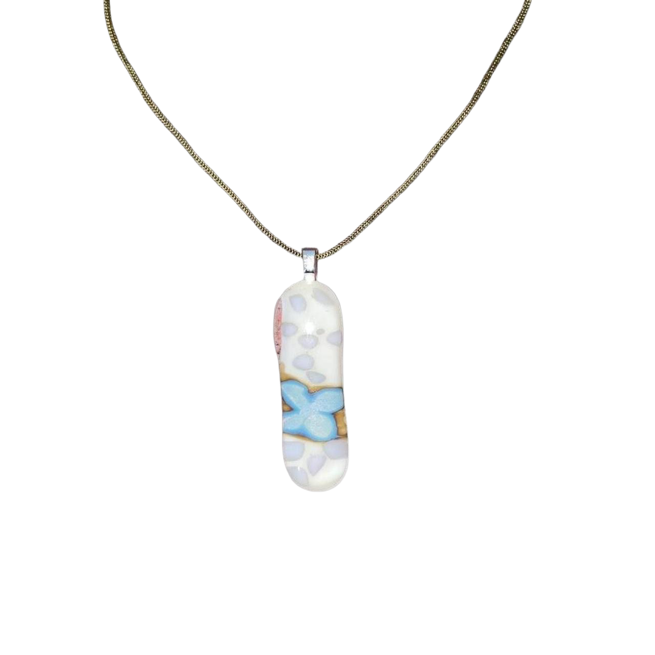 Handmade dotted silver flower glass pendant necklace