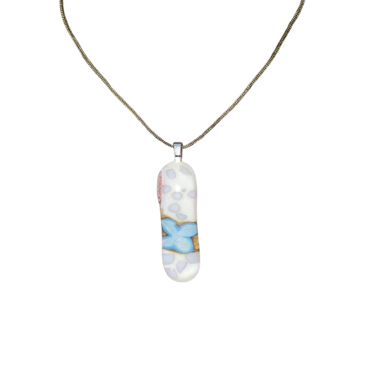 Handmade dotted silver flower glass pendant necklace