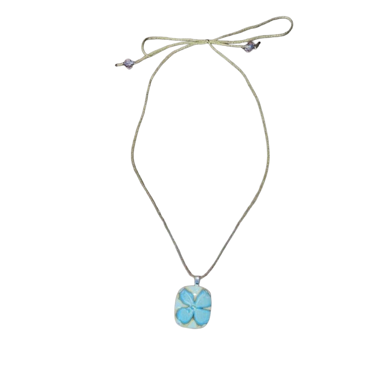 Handmade iridescent silver flower glass pendant necklace