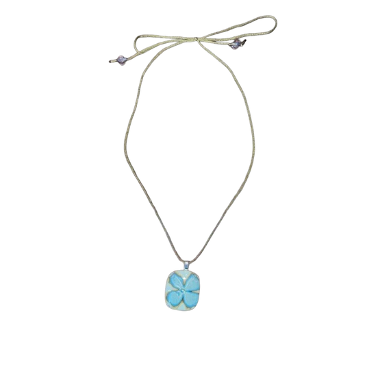 Handmade iridescent silver flower glass pendant necklace