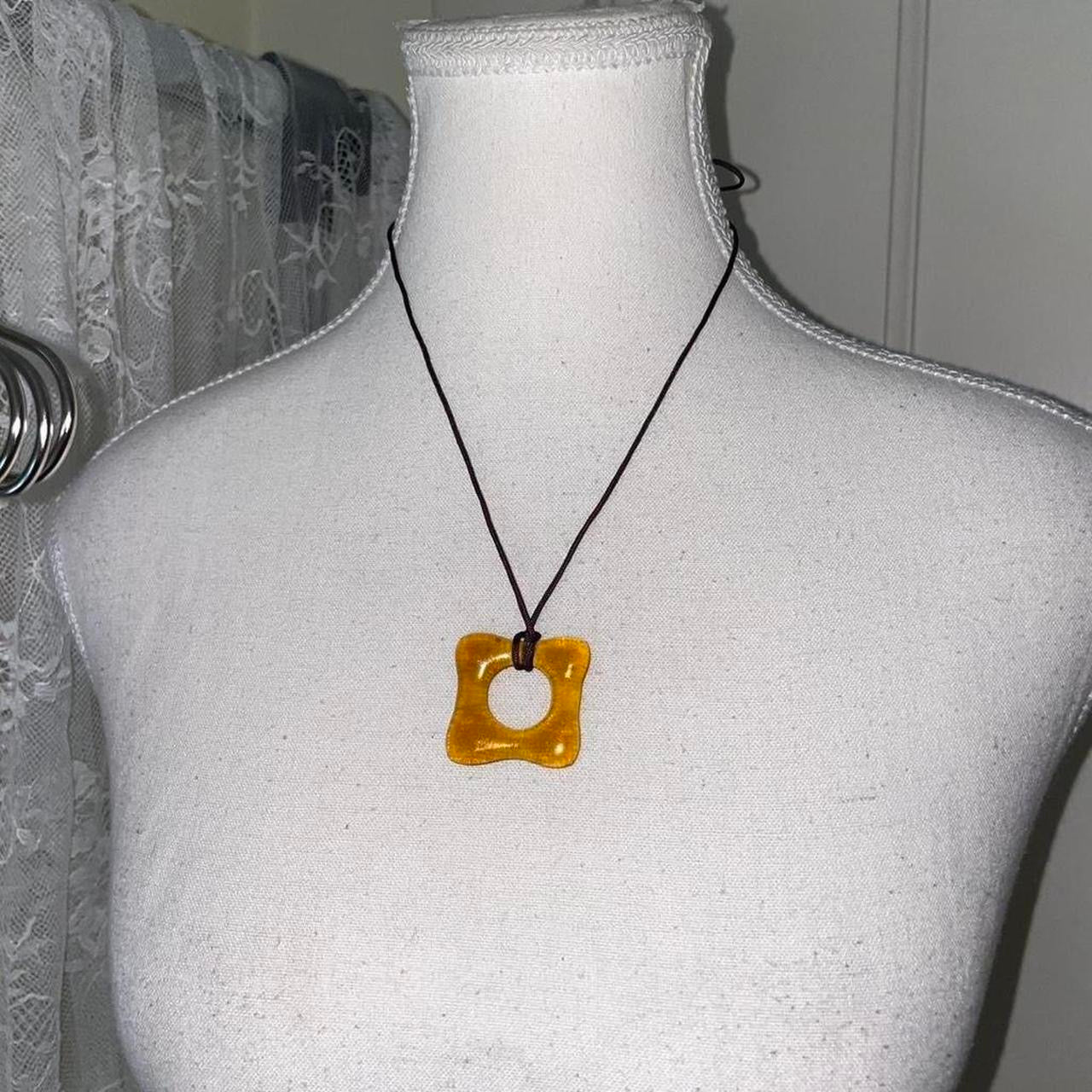 Handmade gold square pendant necklace