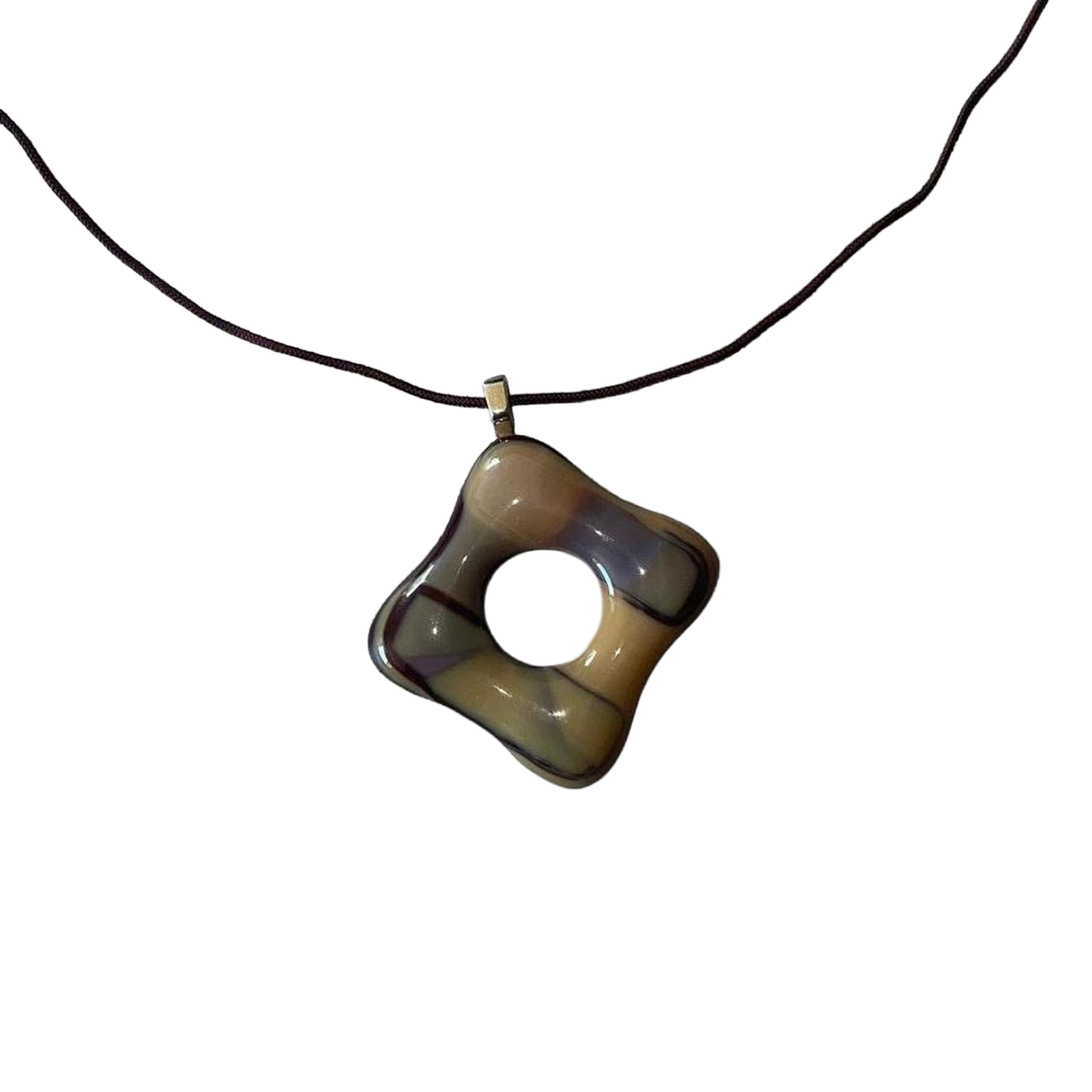 Handmade earth-tone square pendant necklace