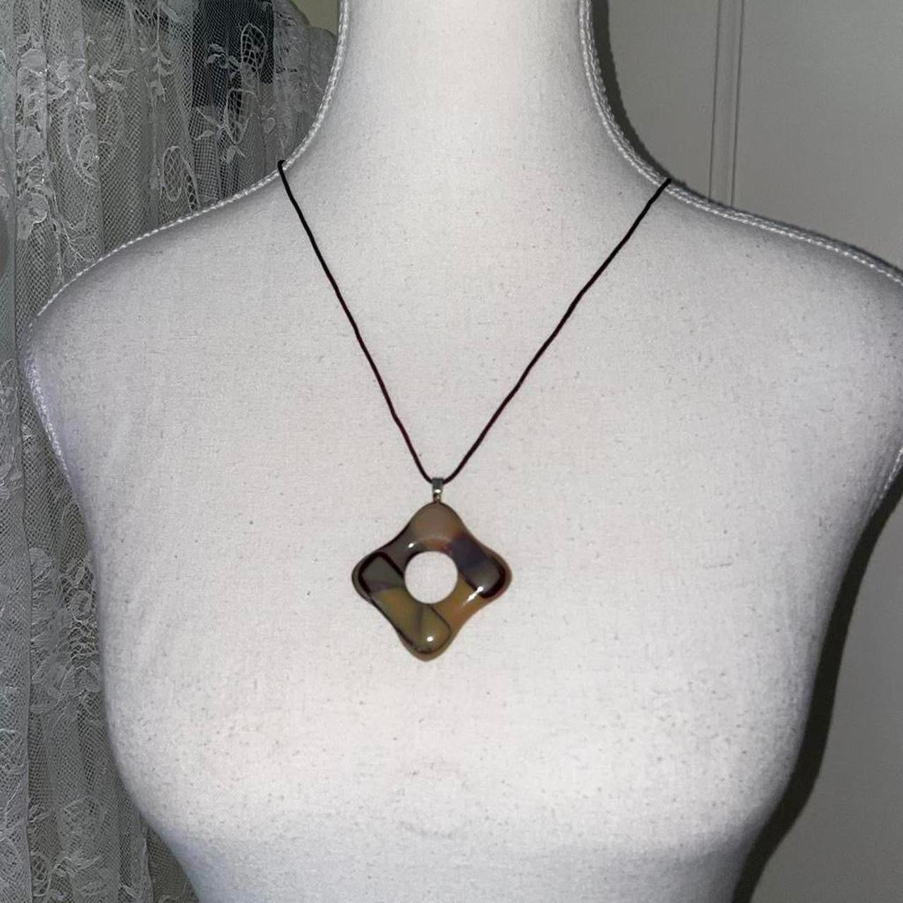 Handmade earth-tone square pendant necklace