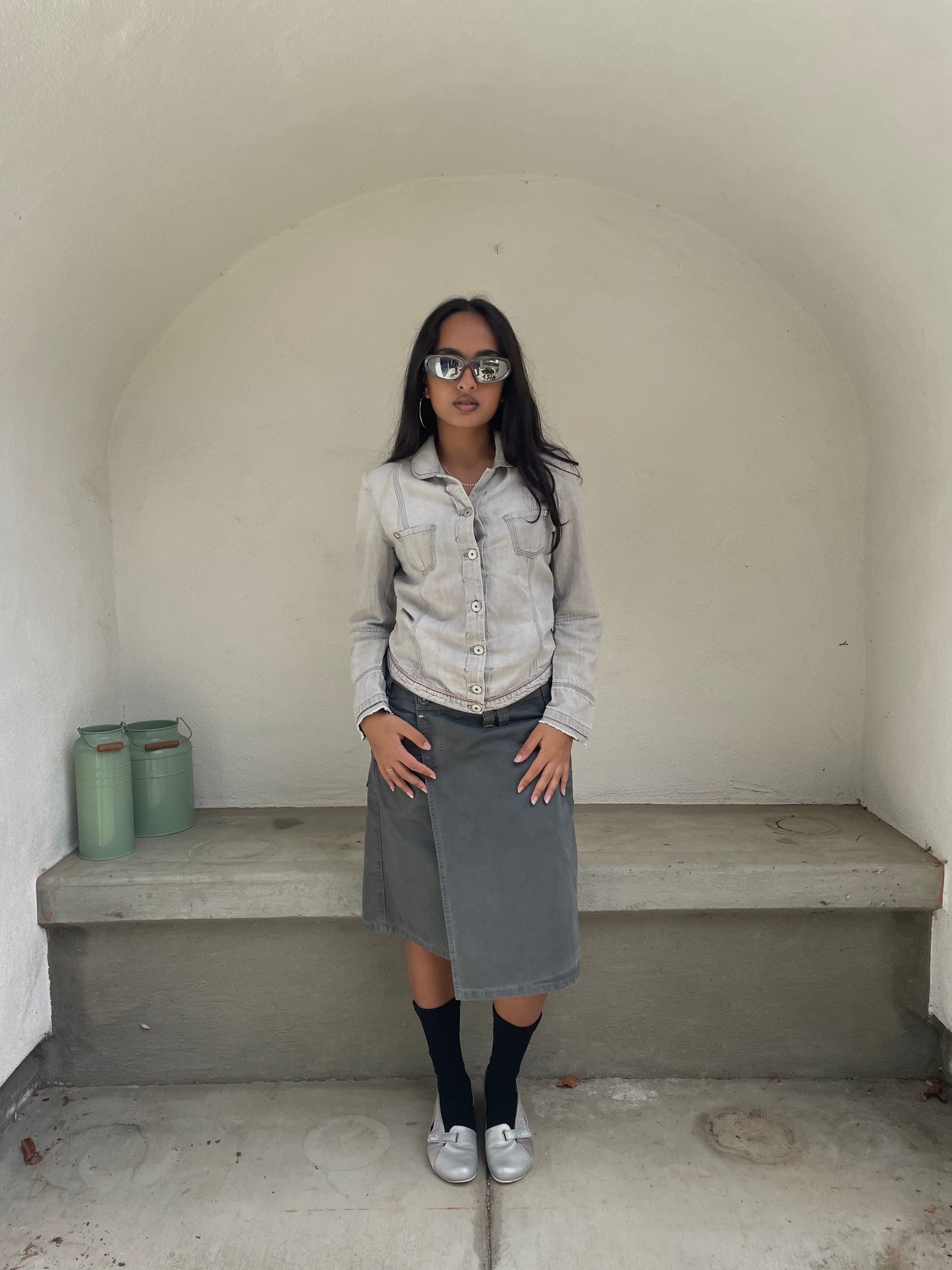 Marithe + Francois Girbaud gray button up jacket