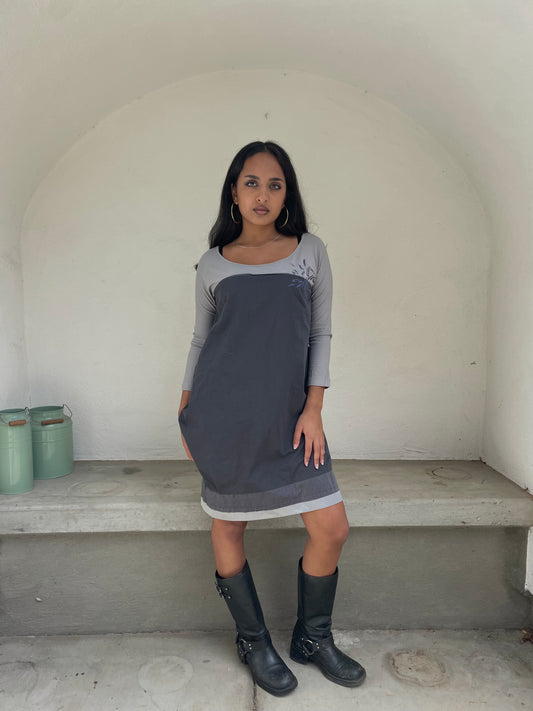 Cop. Copine gray long sleeve gathered dress