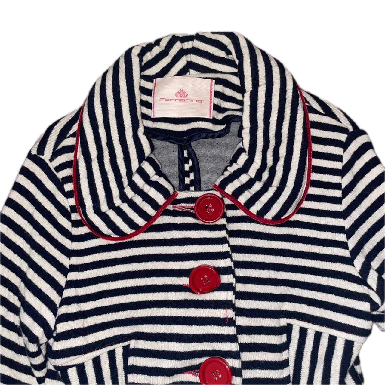 Vintage european black and white striped peacoat with red trim