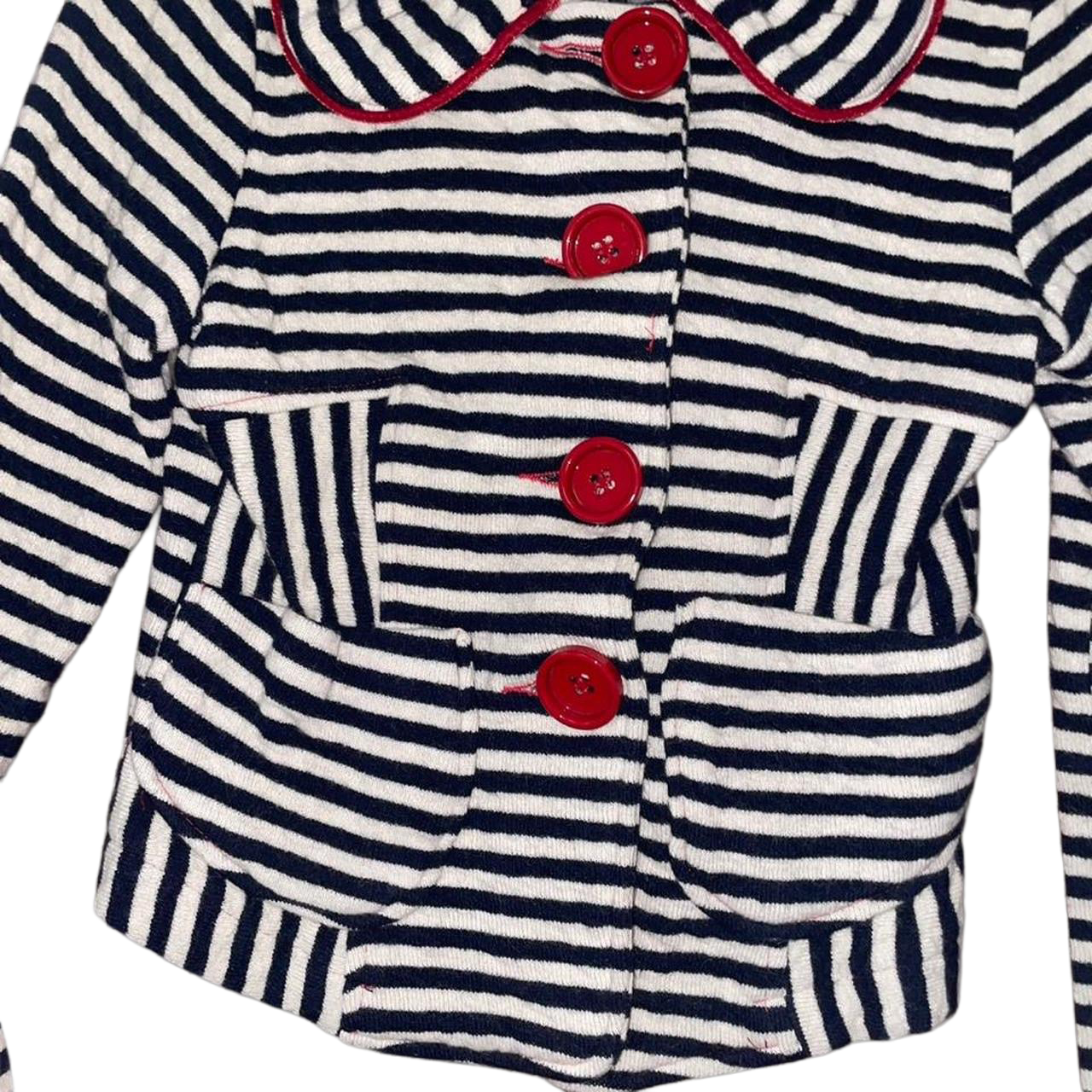 Vintage european black and white striped peacoat with red trim