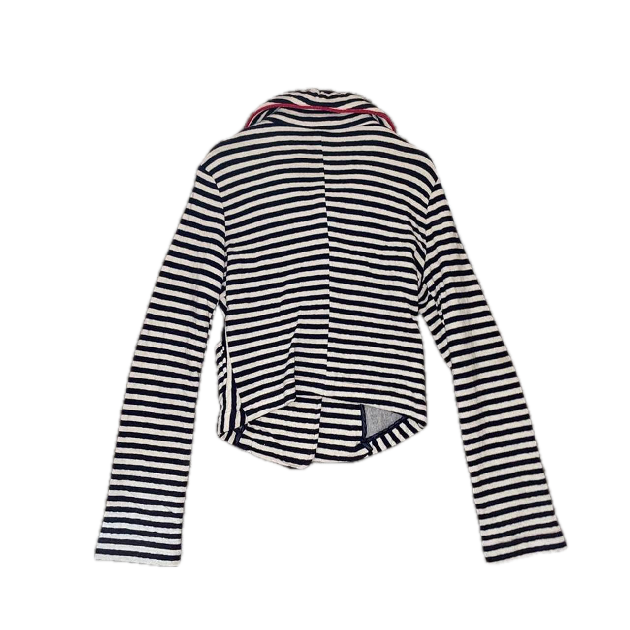Vintage european black and white striped peacoat with red trim
