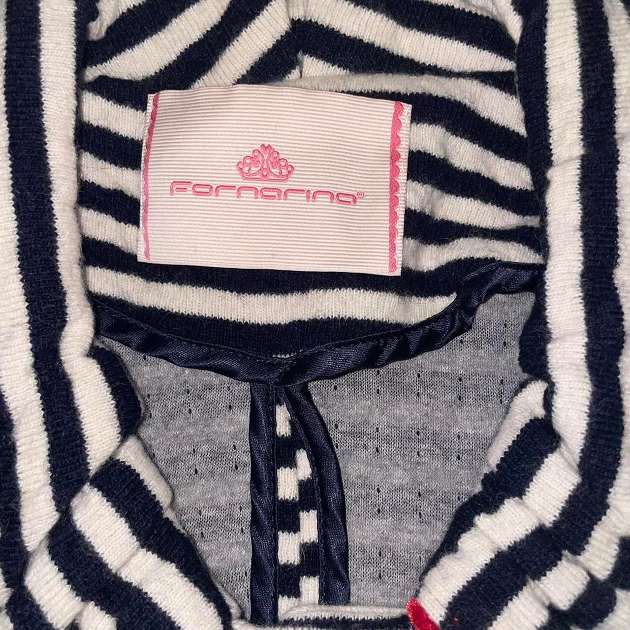Vintage european black and white striped peacoat with red trim