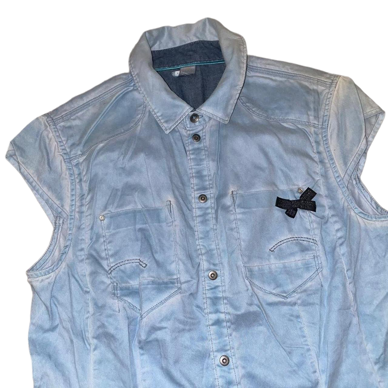G-Star light wash denim button up fitted top