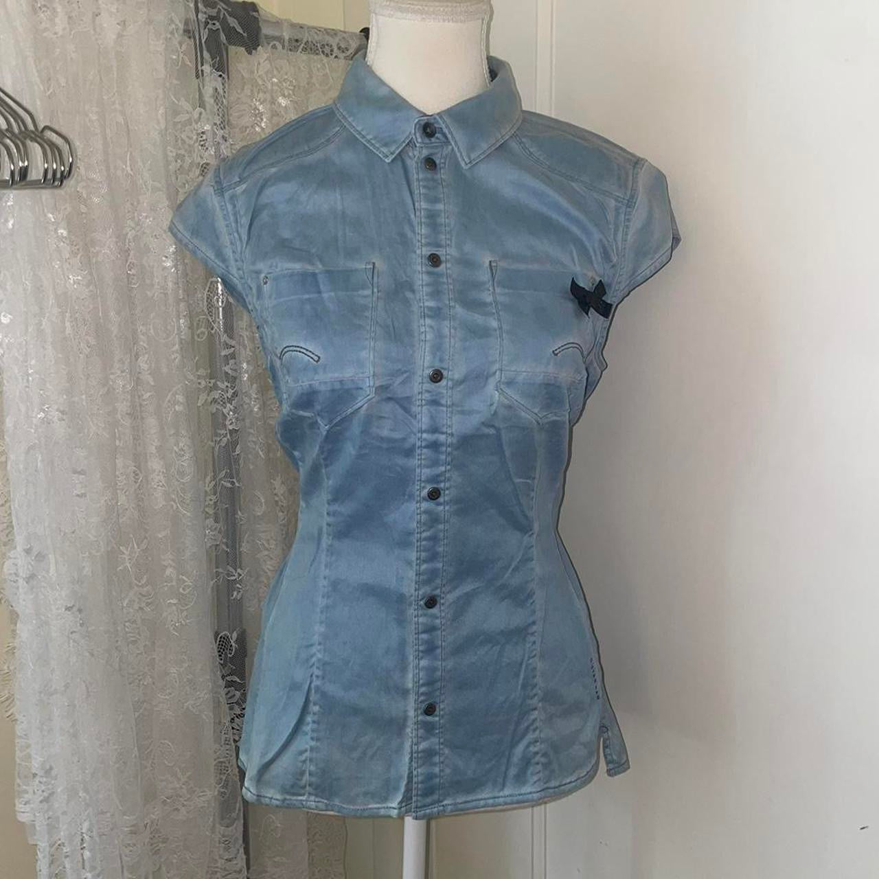 G-Star light wash denim button up fitted top