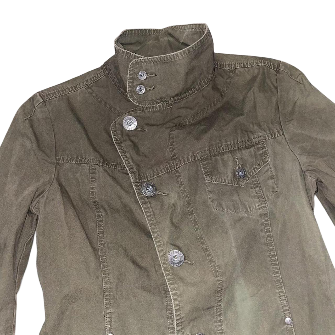 Diesel khaki green asymmetric utilitarian jacket