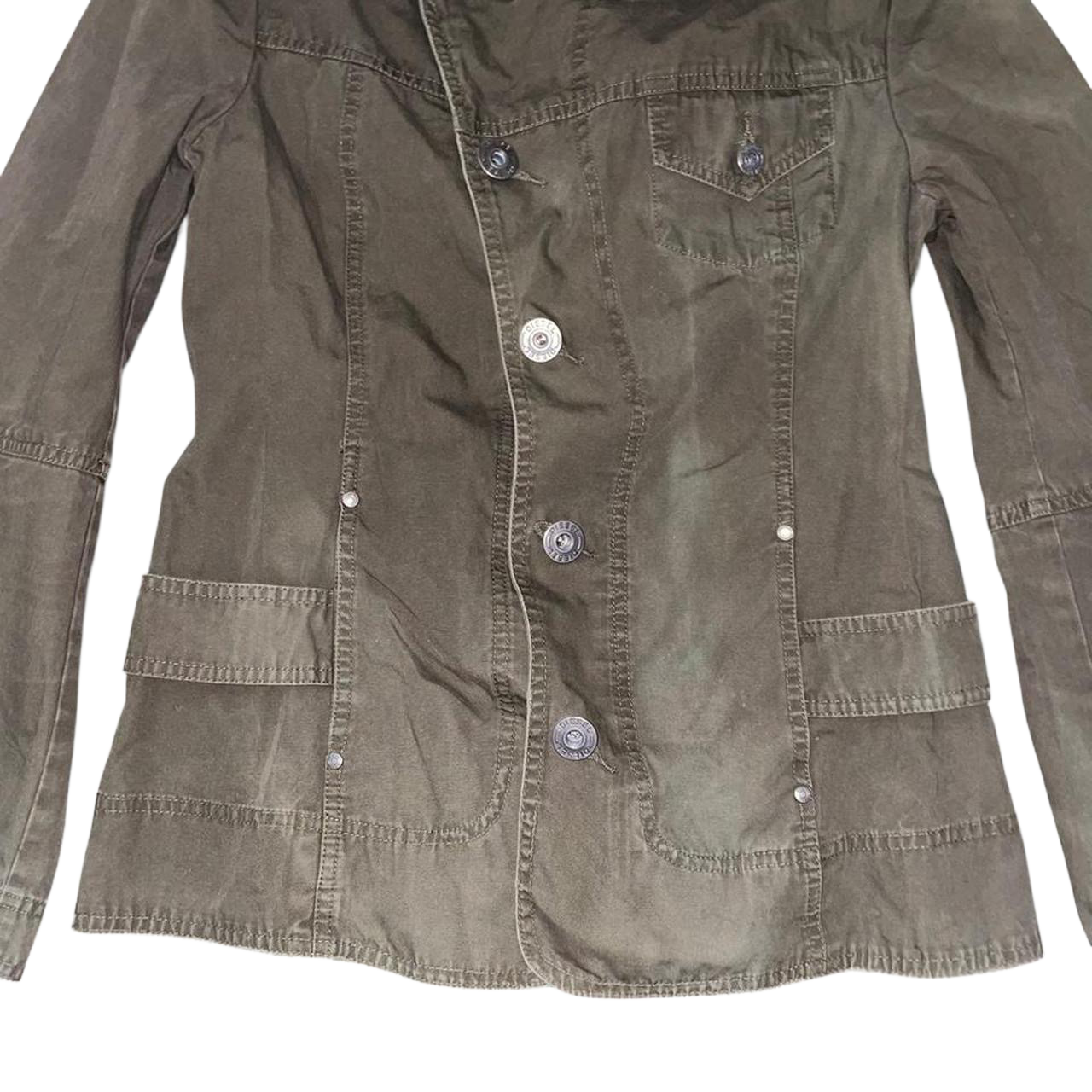 Diesel khaki green asymmetric utilitarian jacket