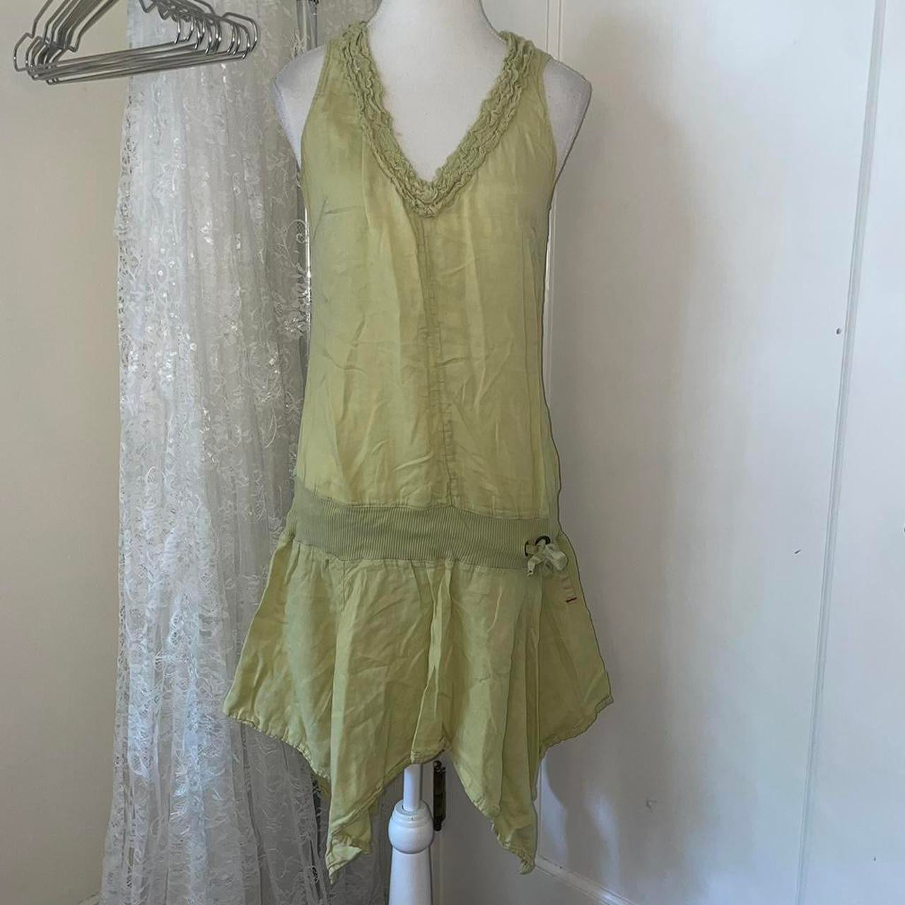 Miss Sixty lime green drop waist midi dress with asymmetric hem