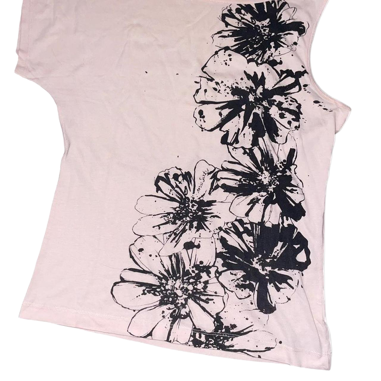 Miss Sixty pale pink flower graphic asymmetric top