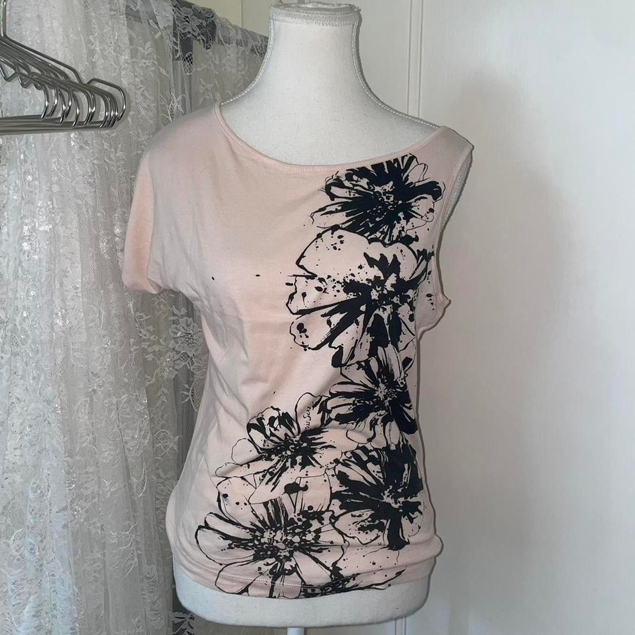 Miss Sixty pale pink flower graphic asymmetric top