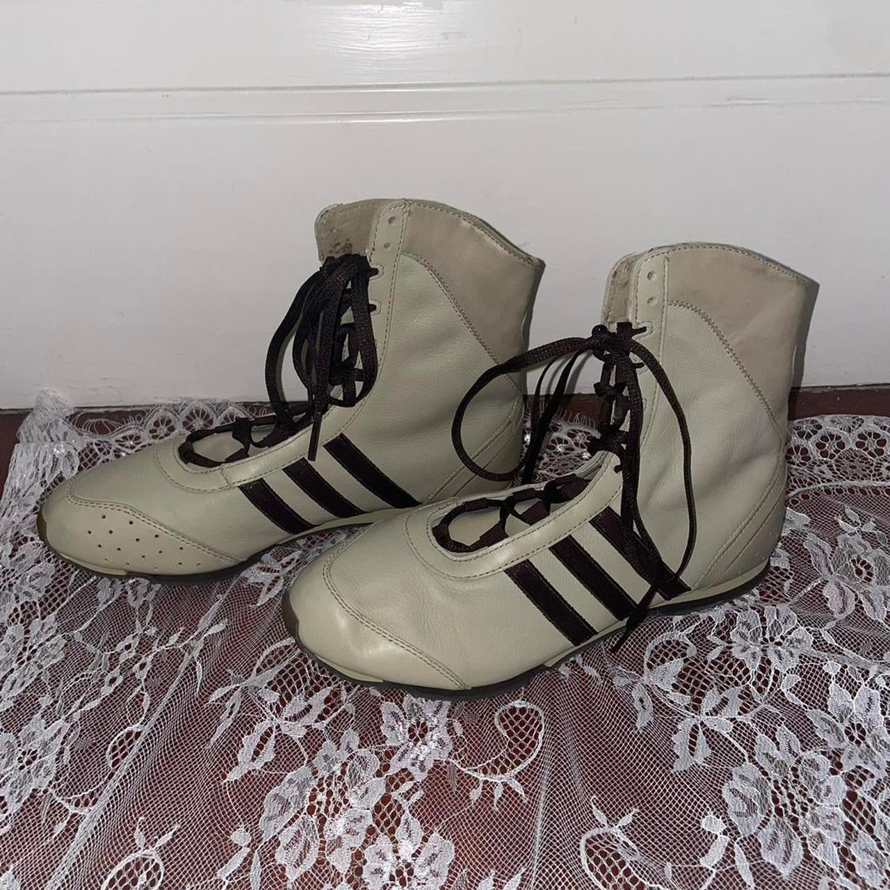 Adidas brown and cream leather lace up boxing boots