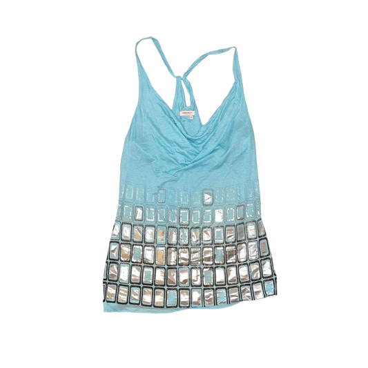 Miss Sixty light blue graphic cowl neck cami