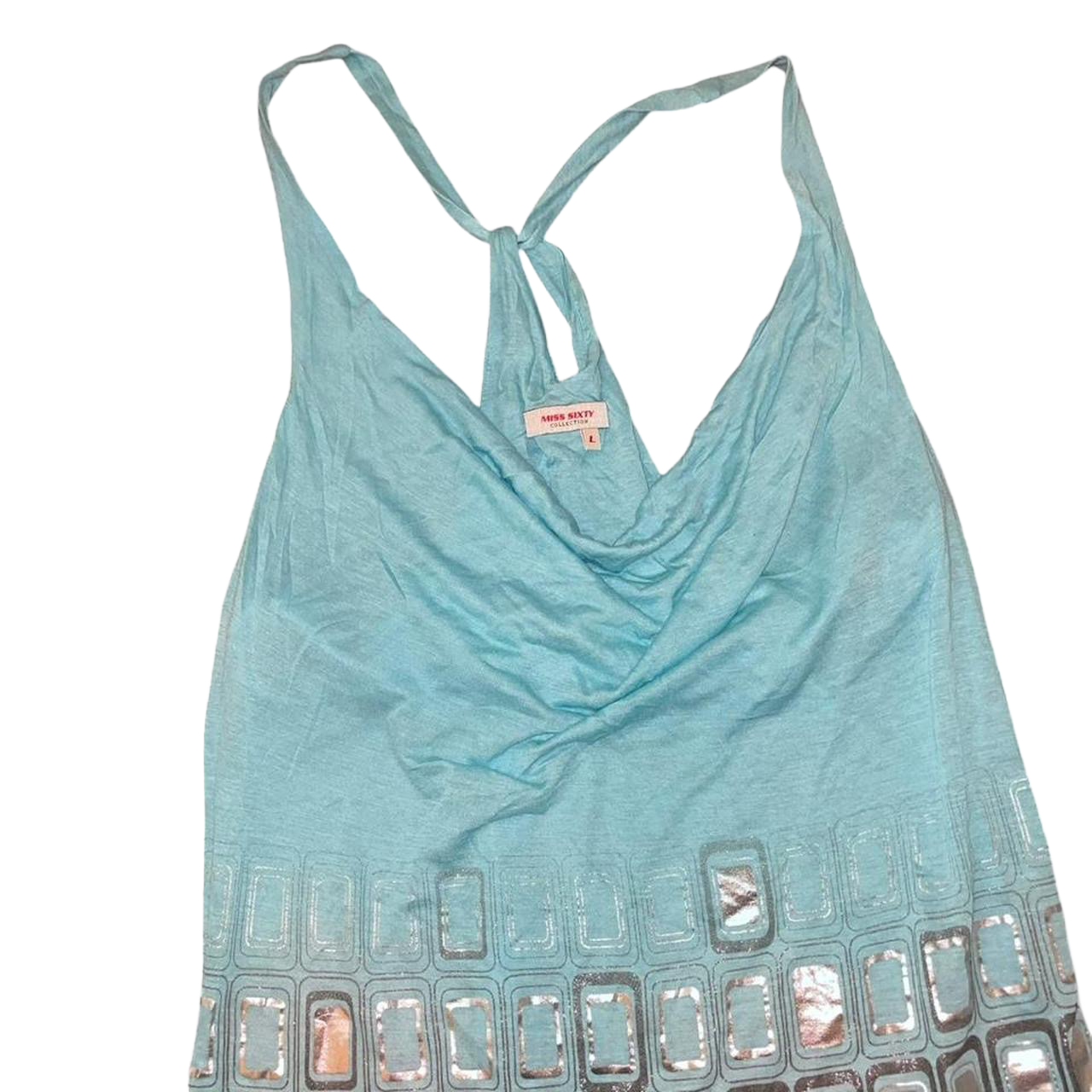 Miss Sixty light blue graphic cowl neck cami