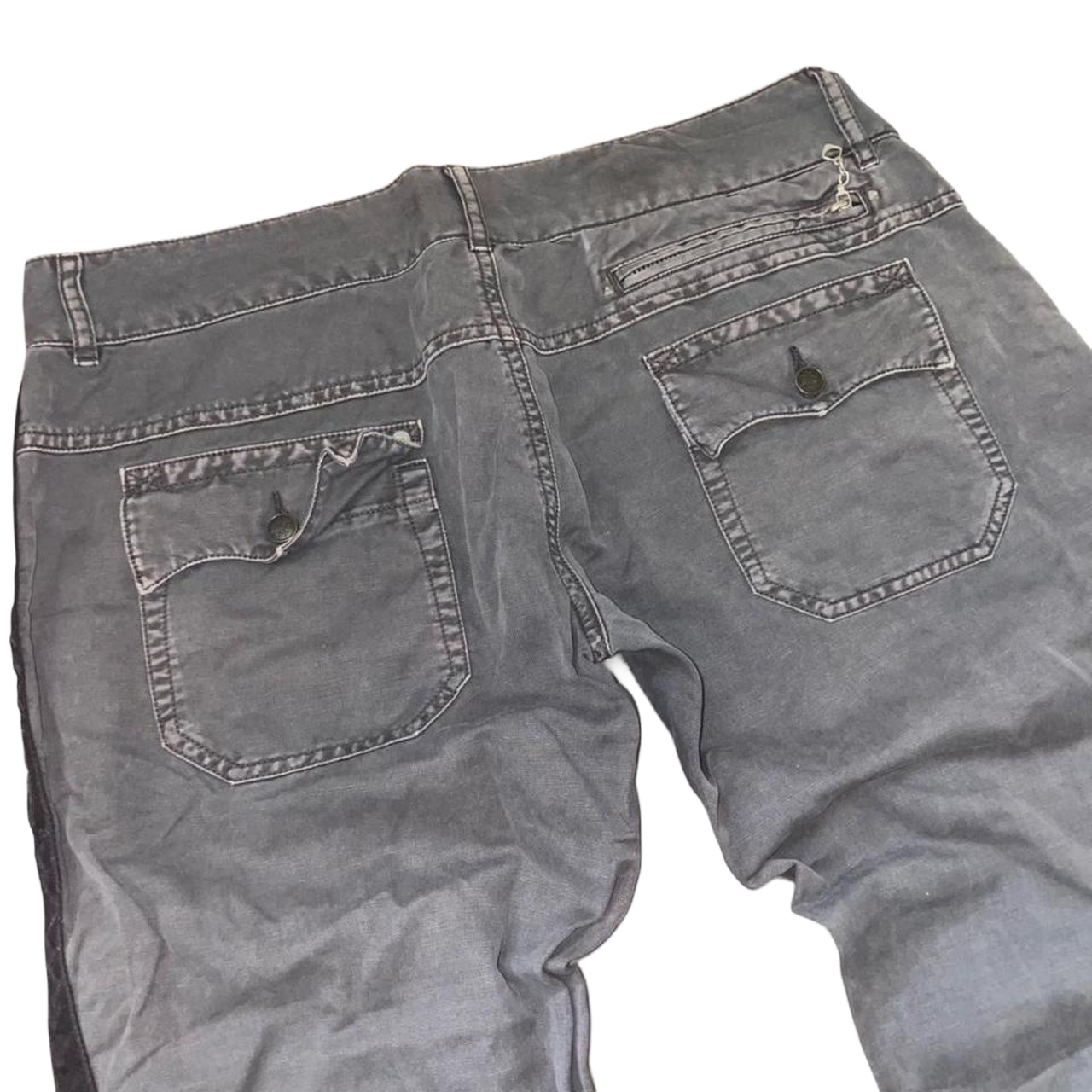 Diesel dark gray low waisted boot cut pants with button detailing