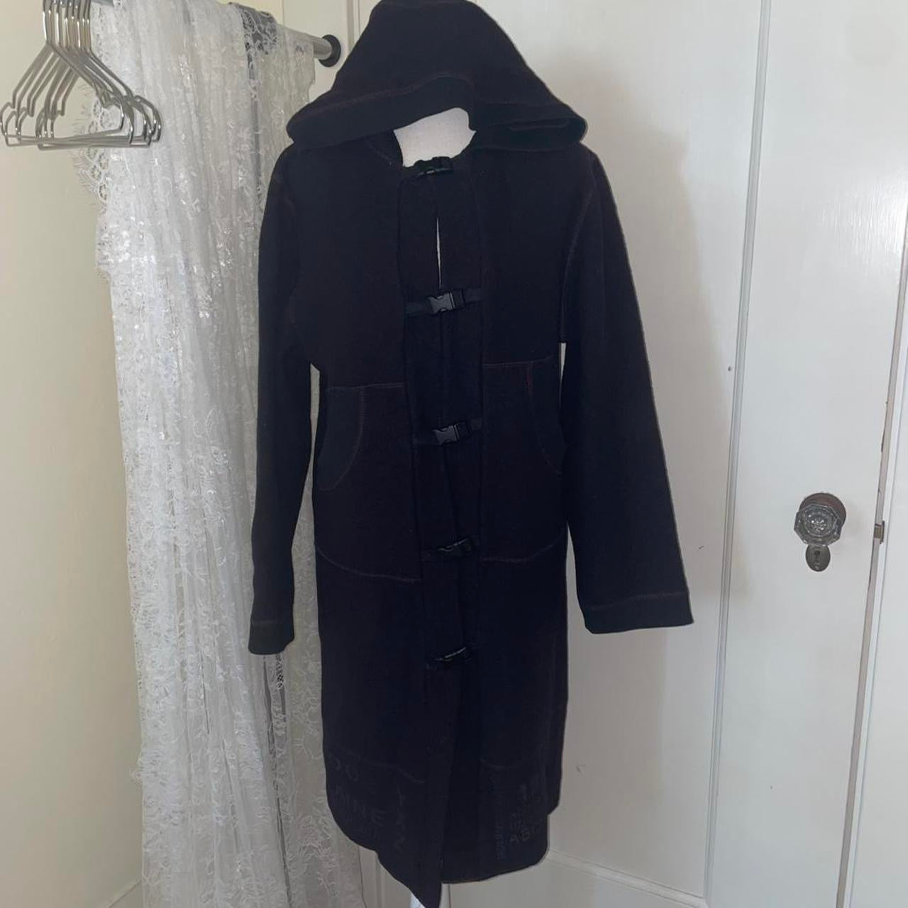 Cop. Copine deep purple wool hooded trench with buckle closure