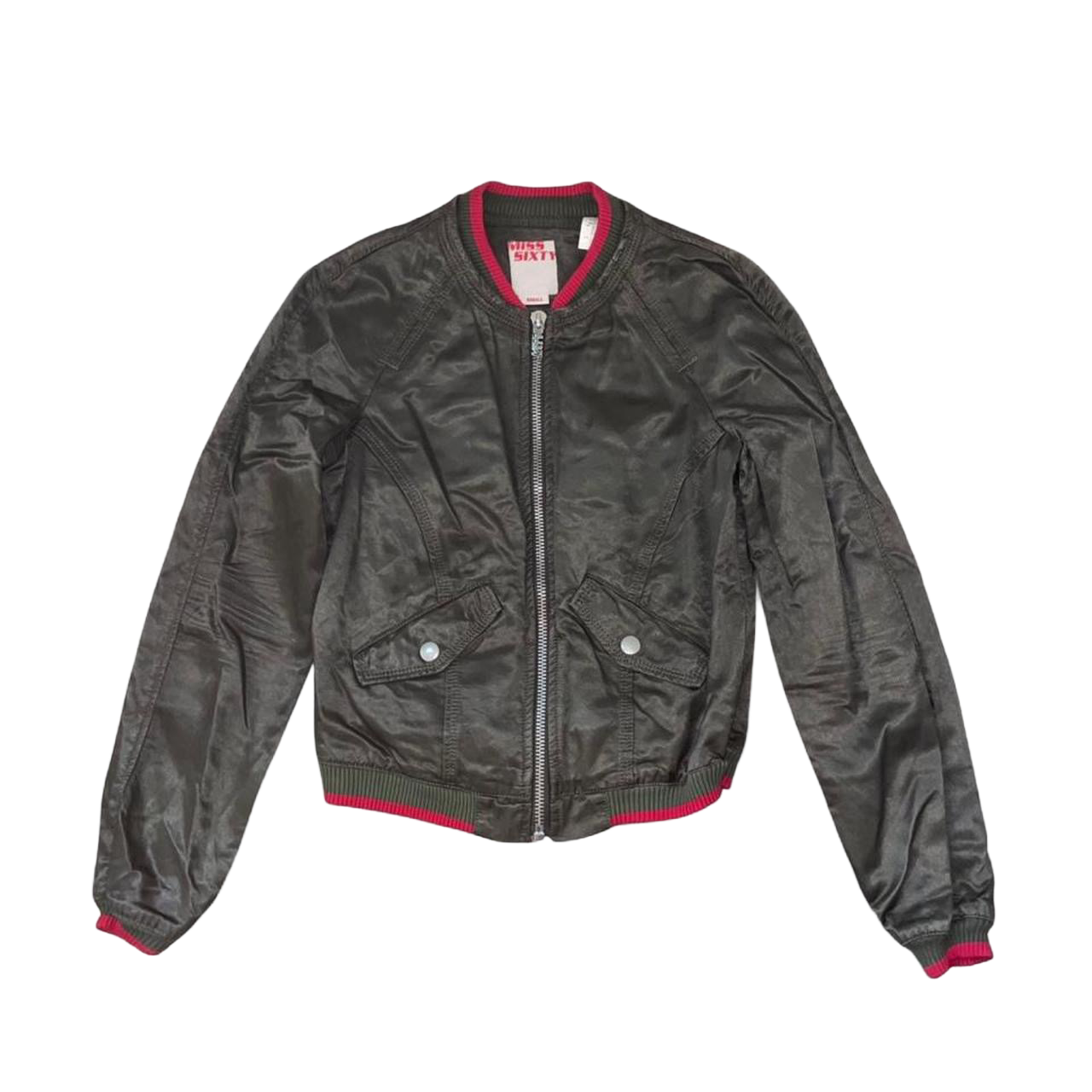 Miss Sixty khaki green bomber jacket wit red trim