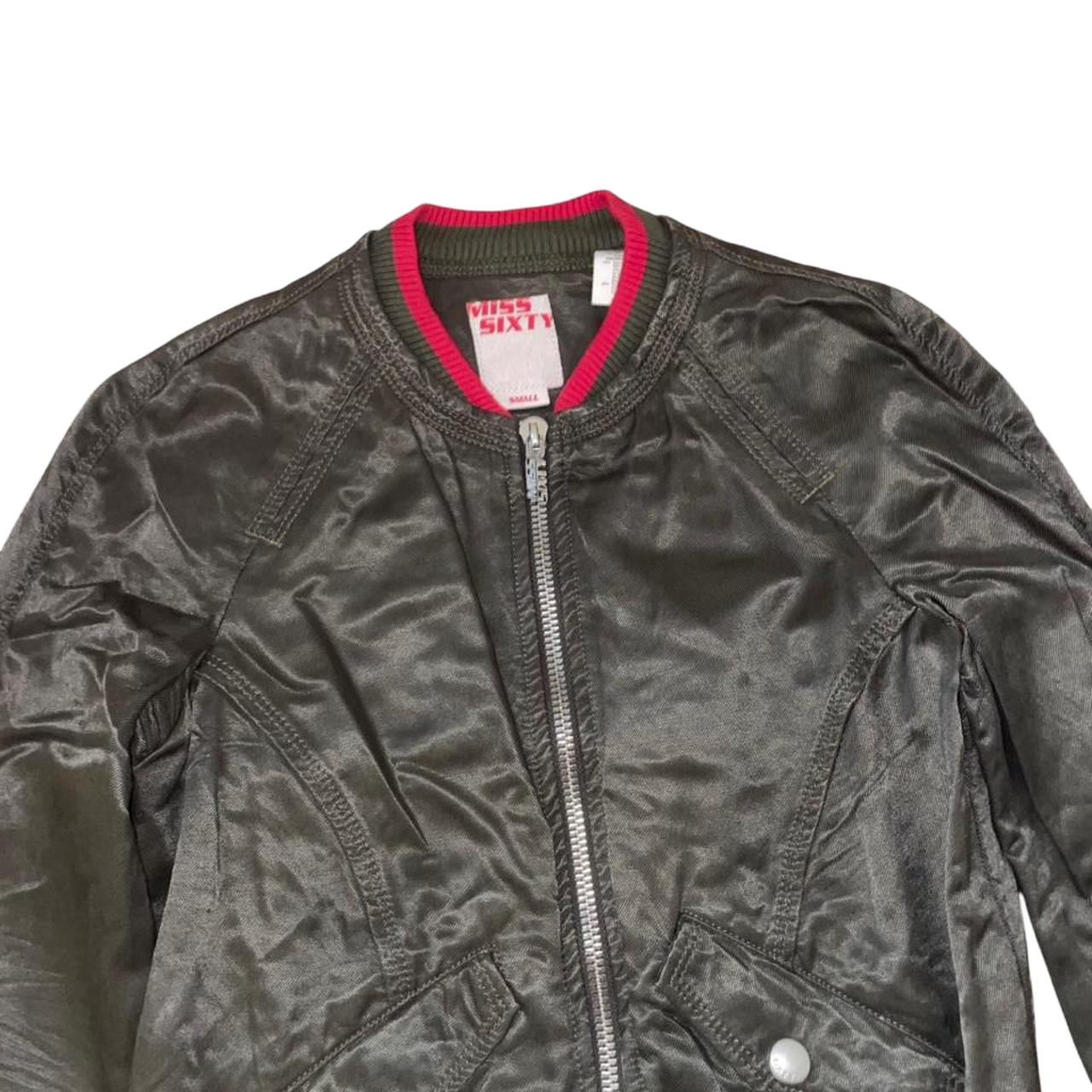 Miss Sixty khaki green bomber jacket wit red trim