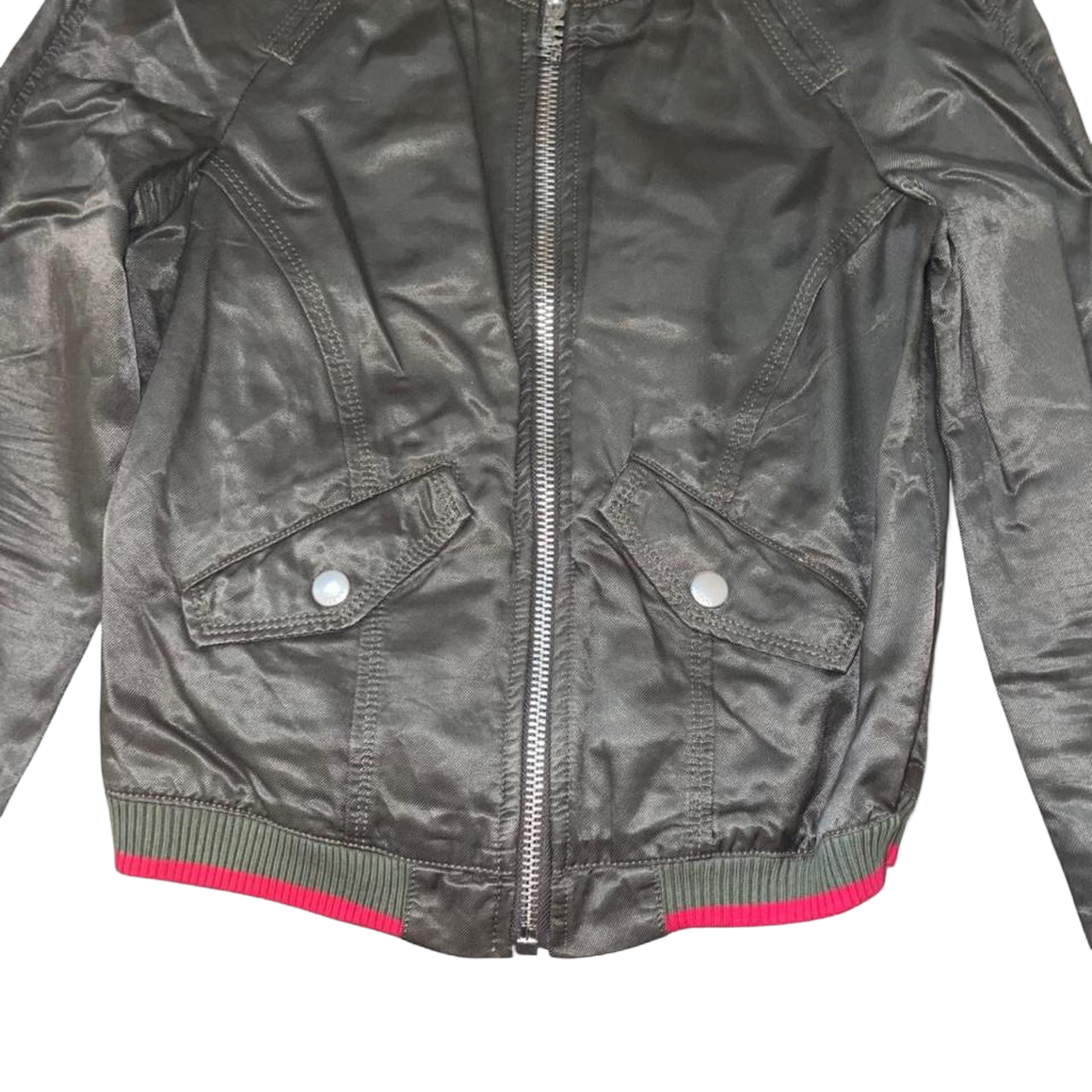 Miss Sixty khaki green bomber jacket wit red trim