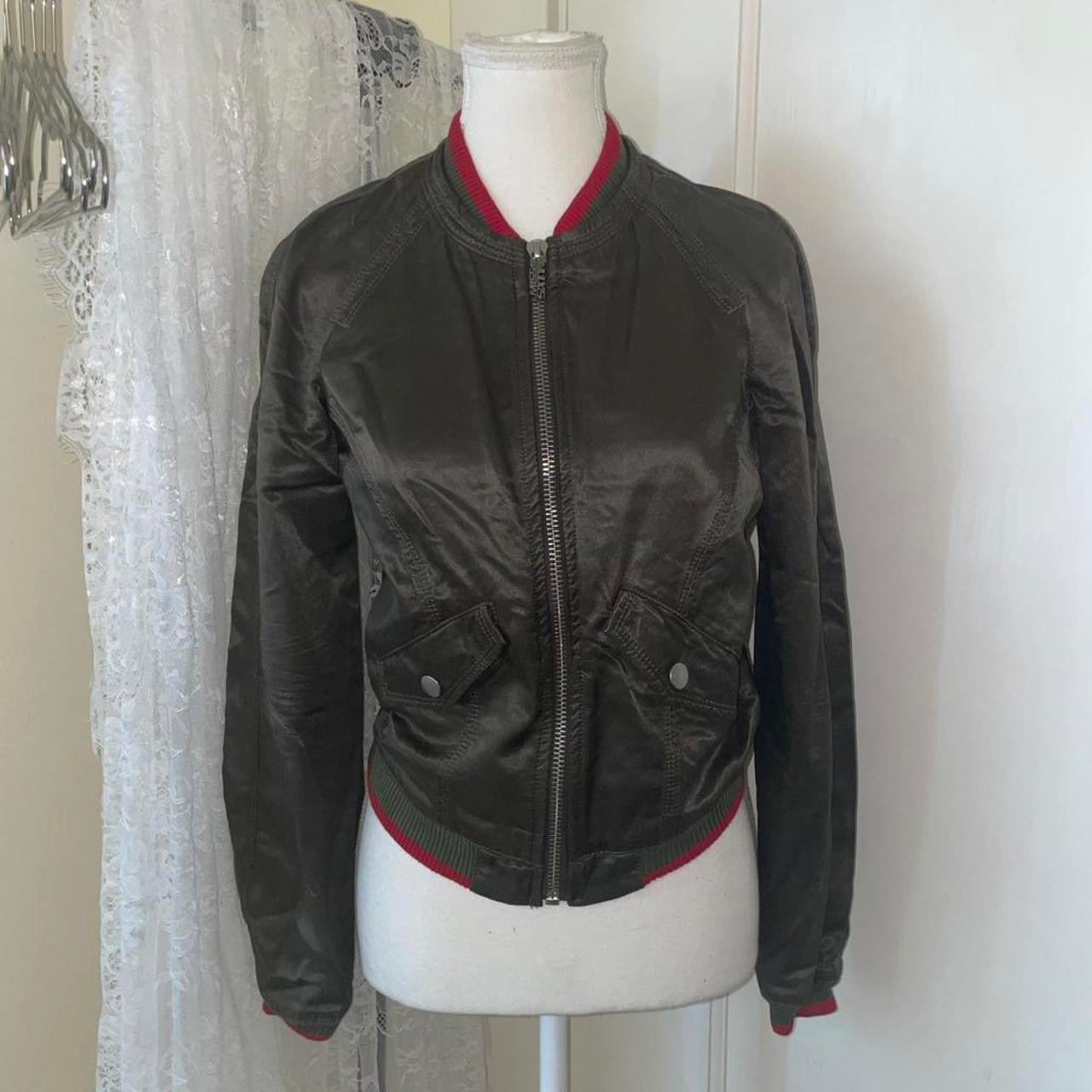 Miss Sixty khaki green bomber jacket wit red trim