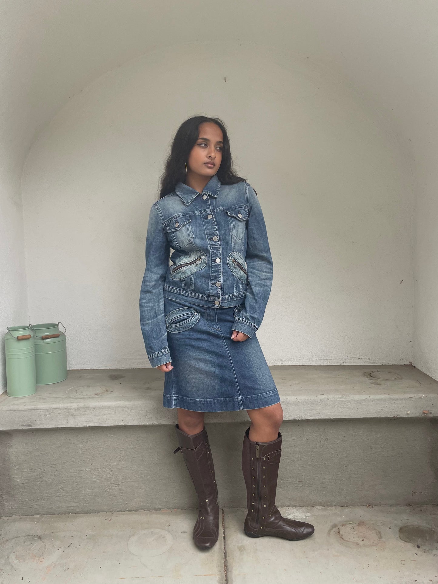 Miss Sixty medium wash denim jacket with zipper detailing