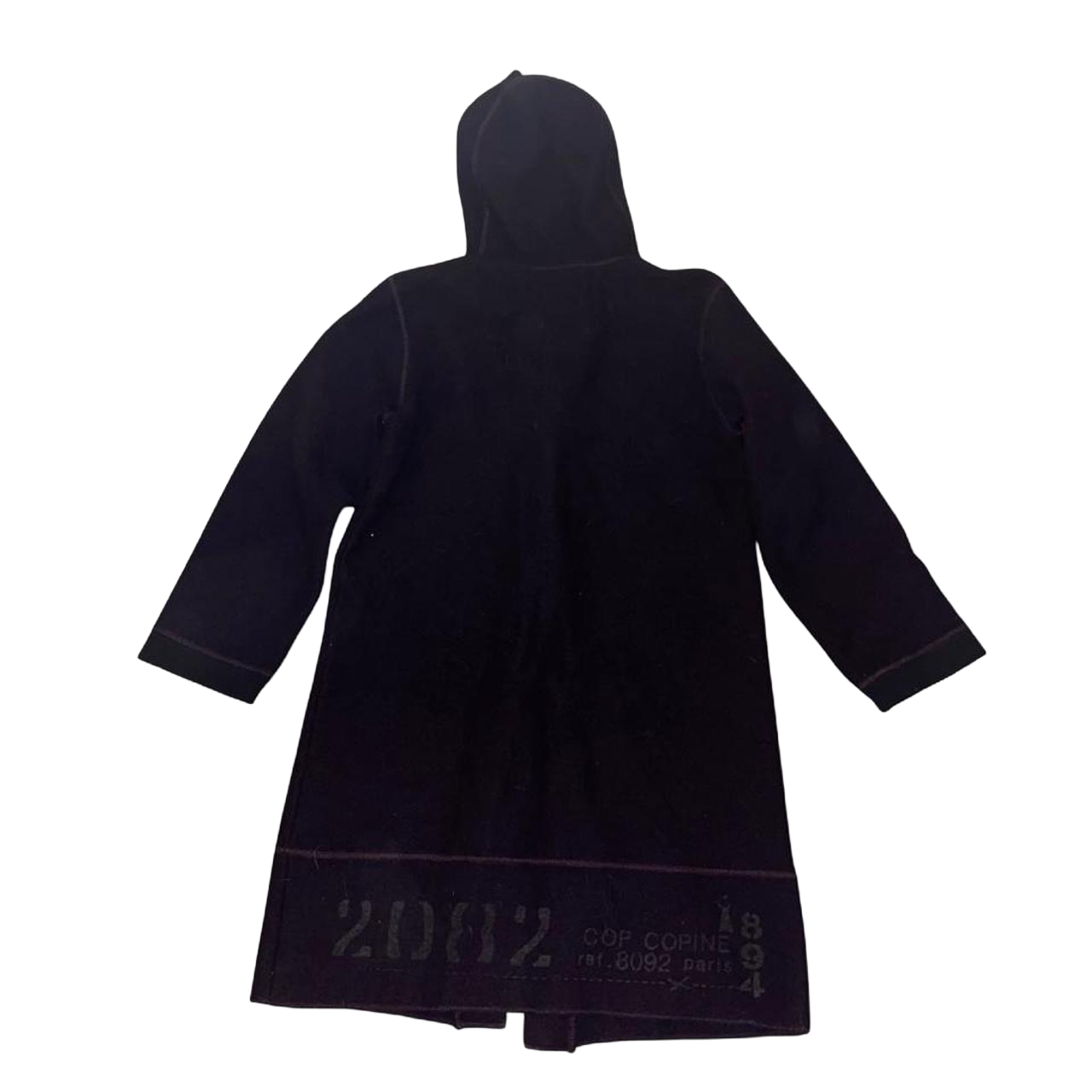 Cop. Copine deep purple wool hooded trench with buckle closure
