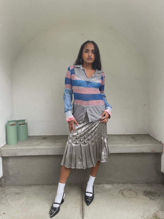 Custo Barcelona sheer stripe knit button up long sleeve