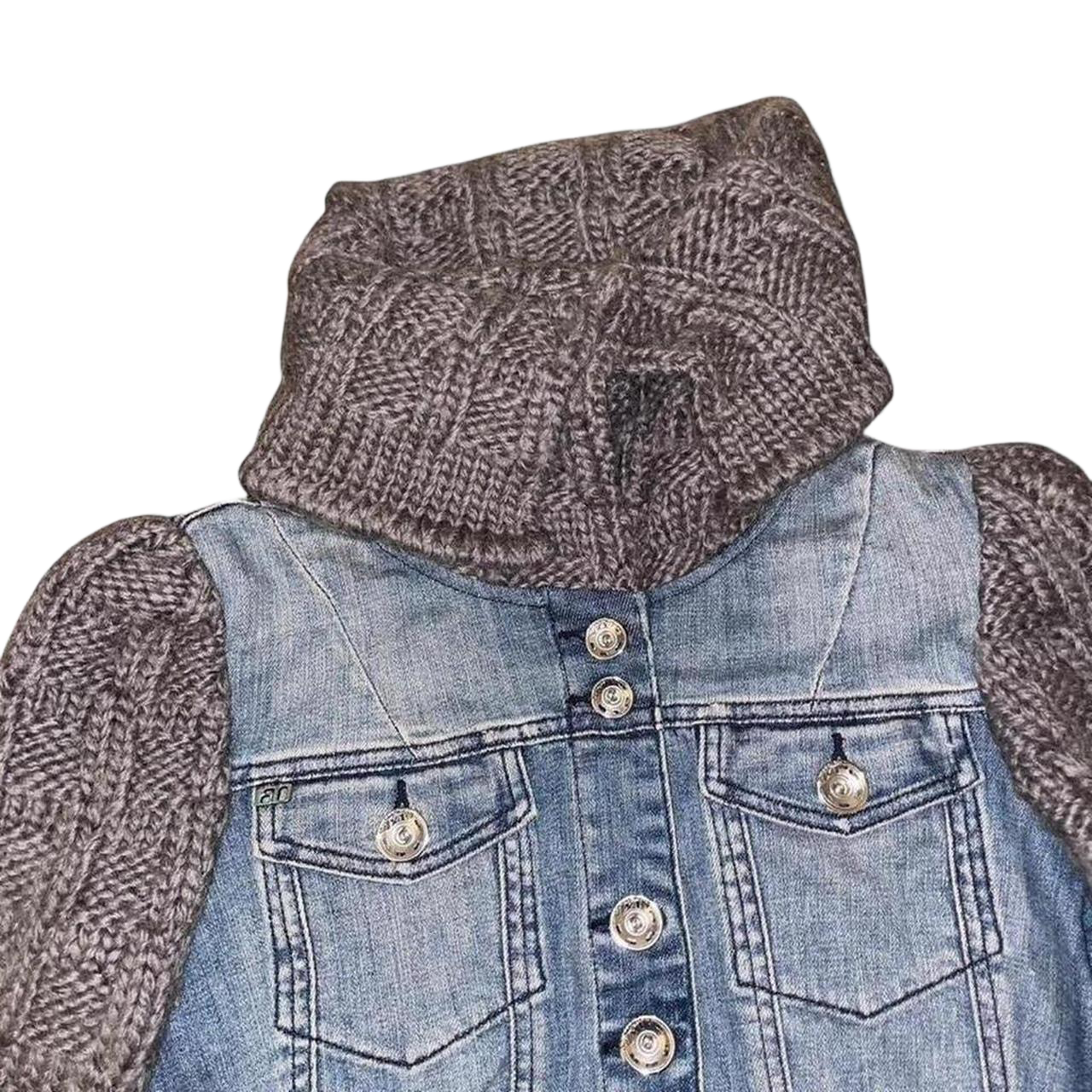 Miss Sixty gray knit and denim crop jacket