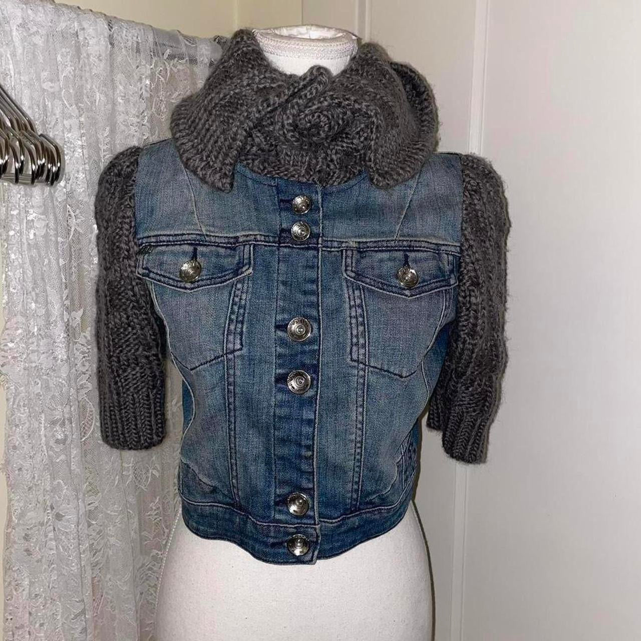 Miss Sixty gray knit and denim crop jacket