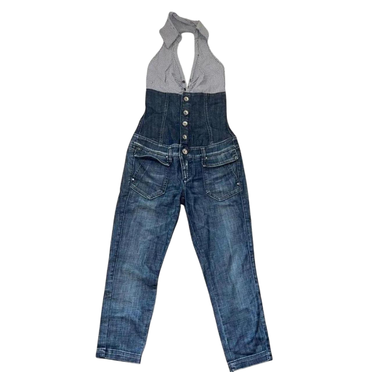 Miss Sixty gingham halter neck denim jumpsuit