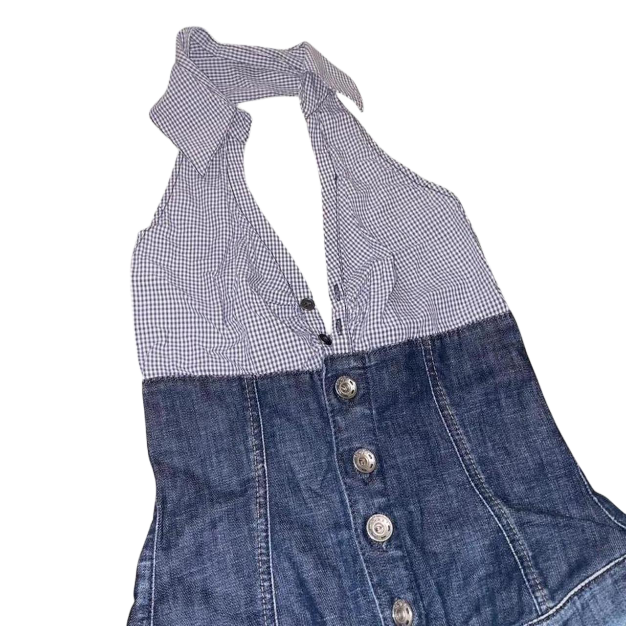 Miss Sixty gingham halter neck denim jumpsuit