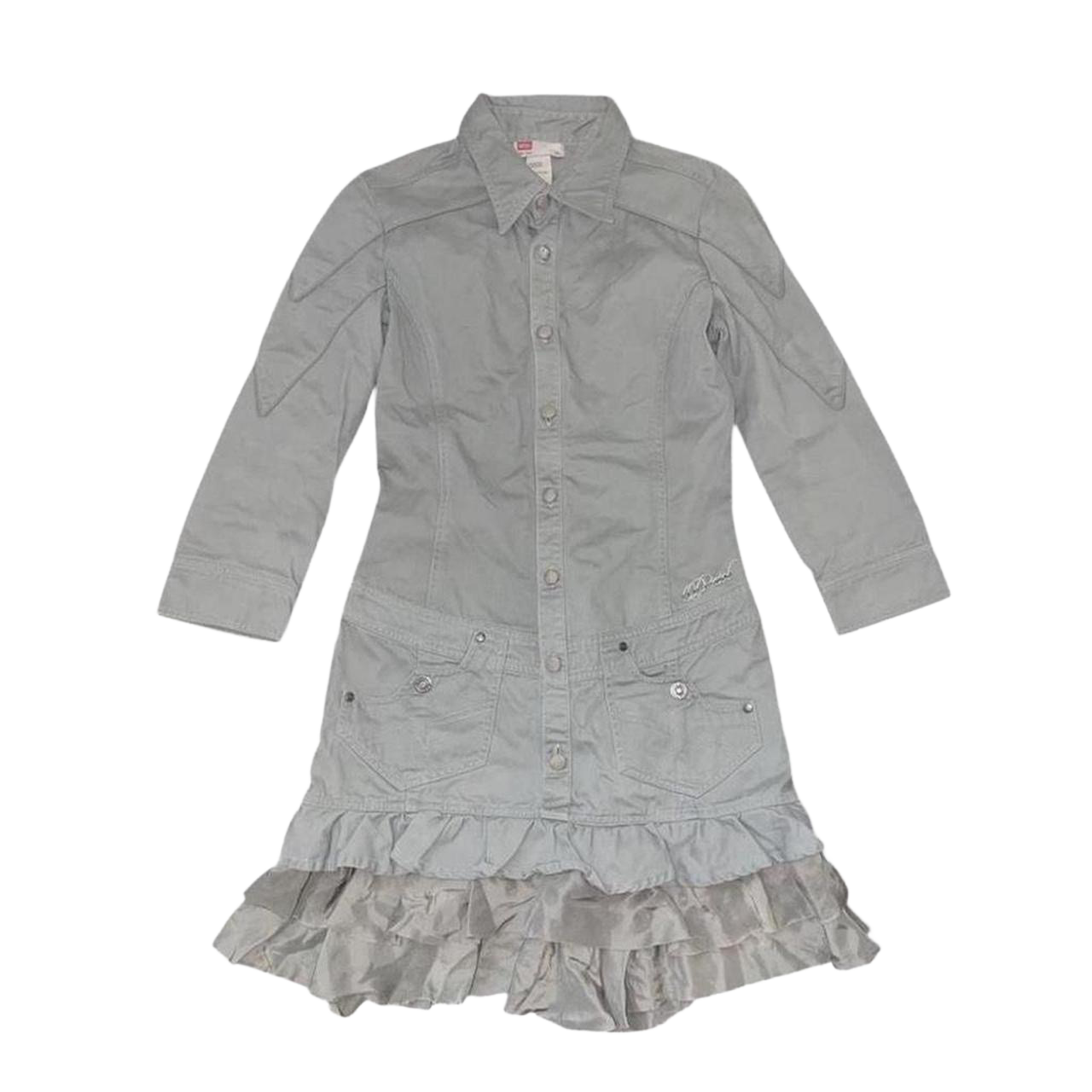 Diesel army green ruffle button up utility dress