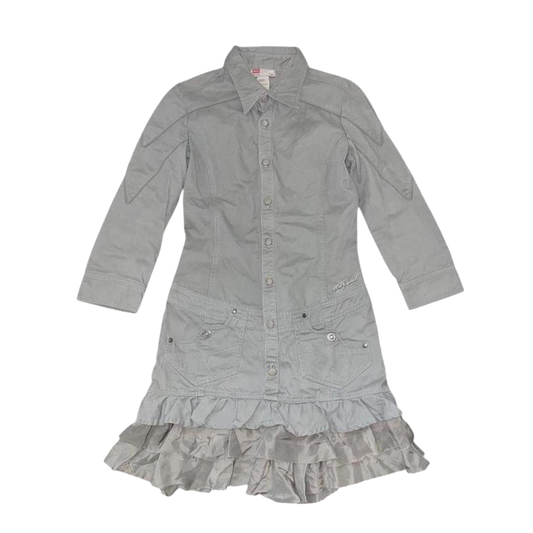 Diesel army green ruffle button up utility dress