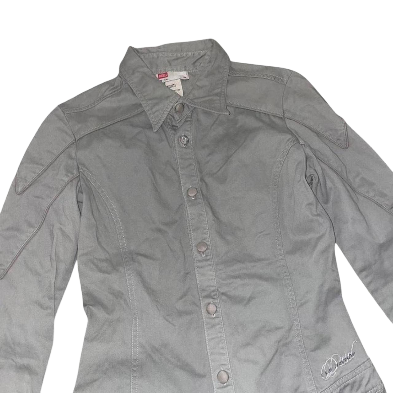 Diesel army green ruffle button up utility dress