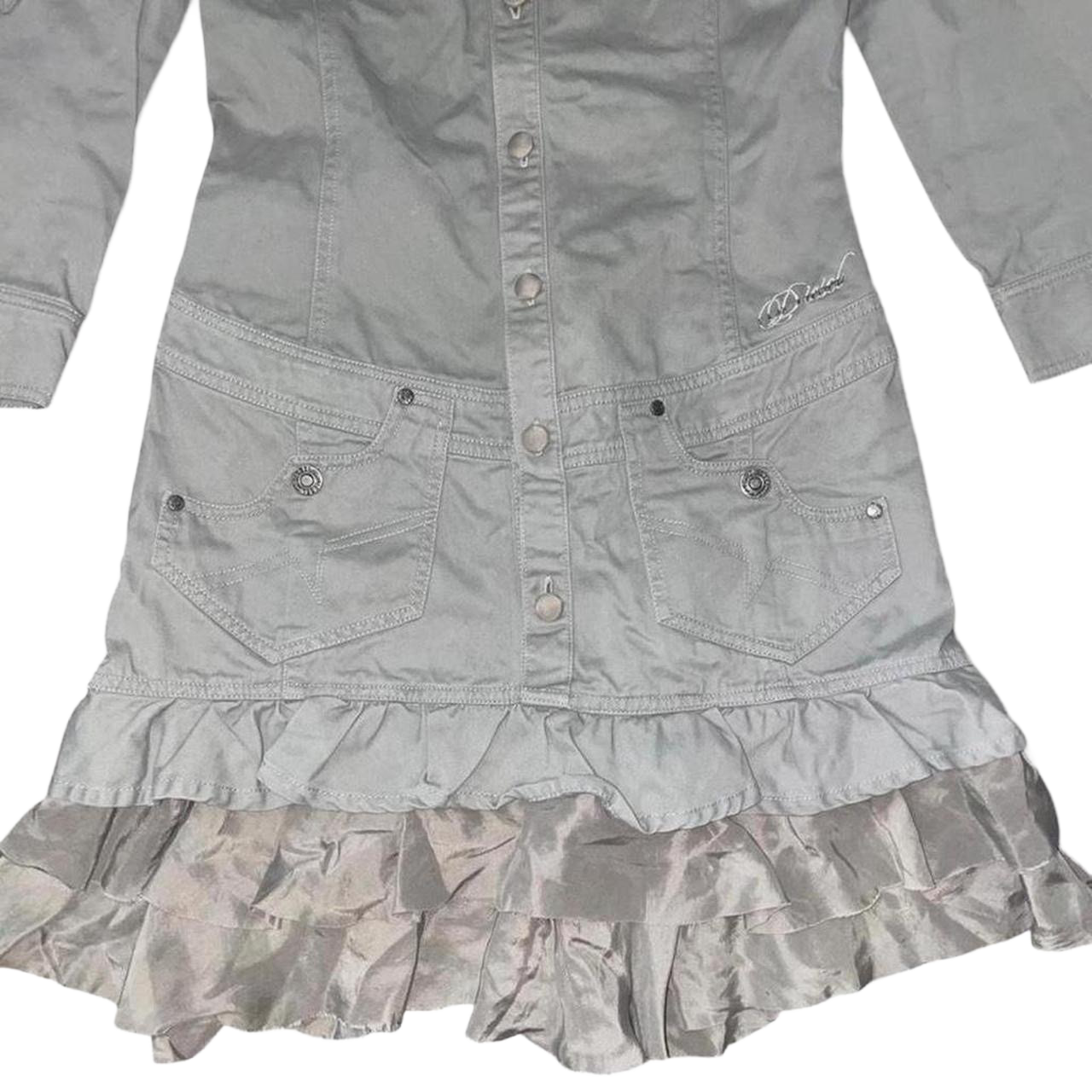 Diesel army green ruffle button up utility dress